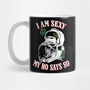 Funny Retro Santa Christmas Pun, I Am Funny My Ho Says So Mug